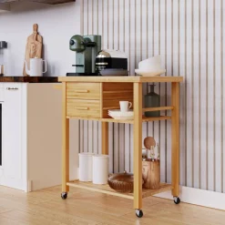 Wicker Storage Trolley with Drawers and Tower Rack for Kitchen
