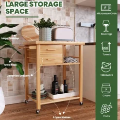 Wicker Storage Trolley with Drawers and Tower Rack for Kitchen