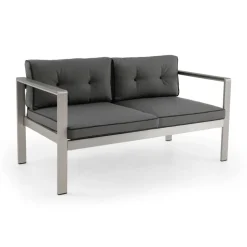 Wide Seat Outdoor Loveseat Sofa Aluminum Frame Patio Couch 2 Seater with Armrests