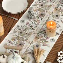Wildflower Leaves Floral Fall Table Runner, Autumn Thanksgiving Kitchen Dining Table Decoration for Indoor Outdoor Home Party 13x72 Inch