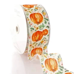 2 1/2" Wired Ribbon Fall Boho Floral Pumpkins 10 Yards