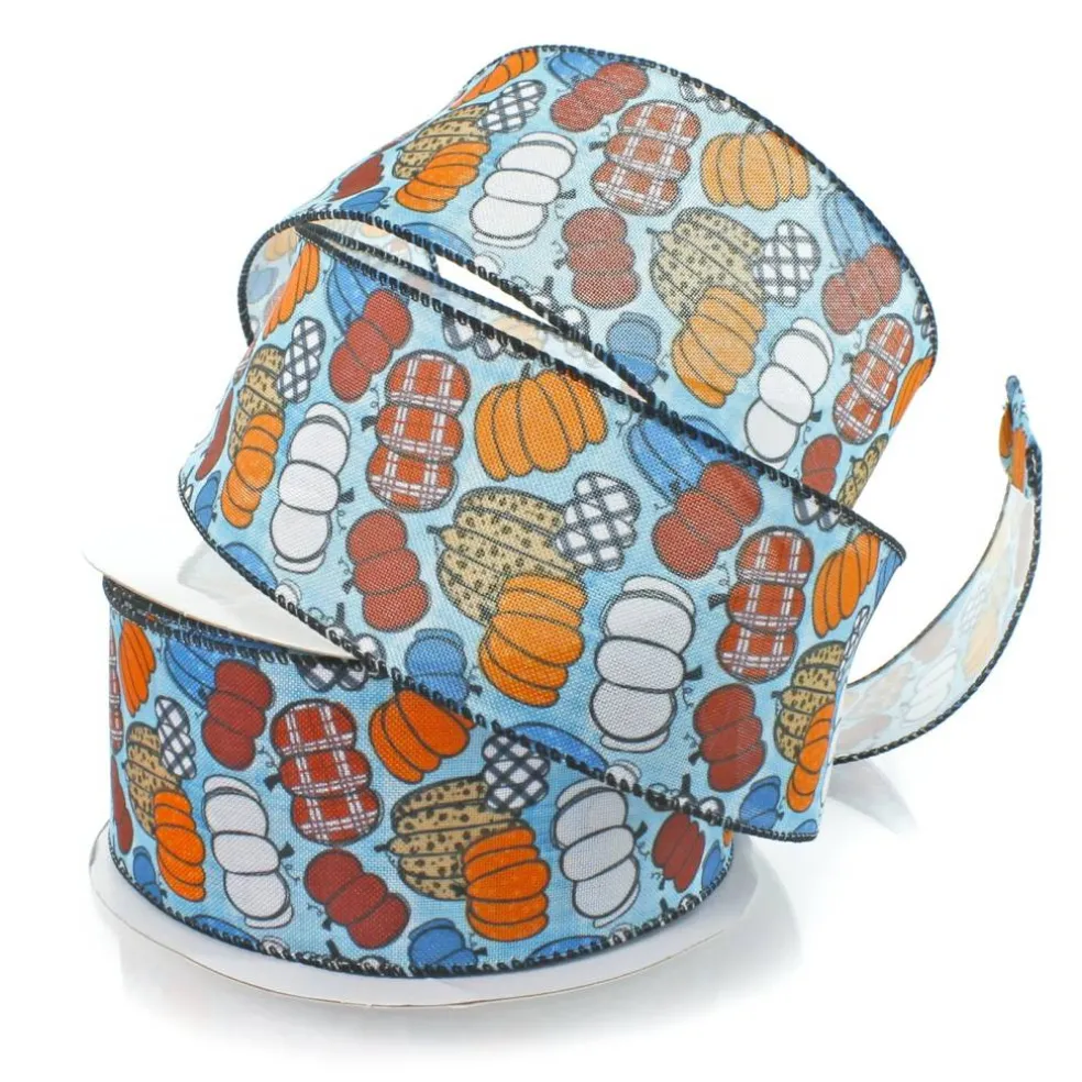2 1/2" Wired Ribbon Fall Country Plaid Pumpkins 25 Yards
