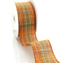 2 1/2" Wired Ribbon Fall Harvest Plaid Burlap 10 Yards