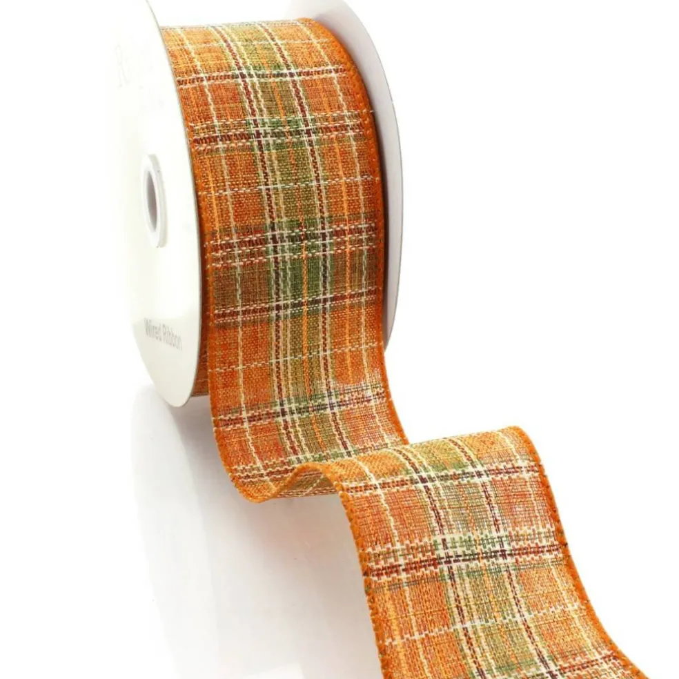 2 1/2" Wired Ribbon Fall Harvest Plaid Burlap 10 Yards