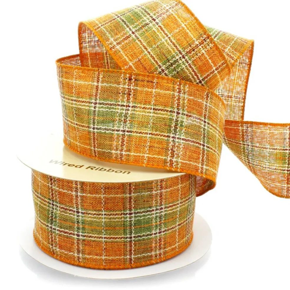 2 1/2" Wired Ribbon Fall Harvest Plaid Burlap 10 Yards