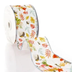 2 1/2" Wired Ribbon Fall Pastel Pumpkins, Foliage, and Acorns 10 Yards