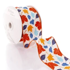 2 1/2" Wired Ribbon Fall Vintage Leaves 25 Yards