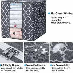 WISELIFE Storage Bags [3 Pack/100L] Large Blanket Clothes Organization and Storage Containers for Comforters,Bedding, Foldable Organizer with Reinforced Handle, Clear Window, Sturdy Zippers,Gray