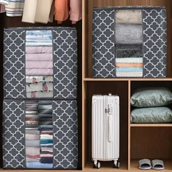 WISELIFE Storage Bags [3 Pack/100L] Large Blanket Clothes Organization and Storage Containers for Comforters,Bedding, Foldable Organizer with Reinforced Handle, Clear Window, Sturdy Zippers,Gray