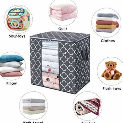 WISELIFE Storage Bags [3 Pack/100L] Large Blanket Clothes Organization and Storage Containers for Comforters,Bedding, Foldable Organizer with Reinforced Handle, Clear Window, Sturdy Zippers,Gray