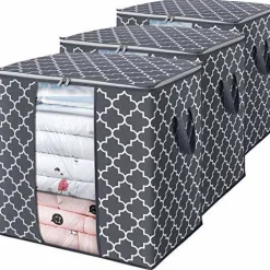 WISELIFE Storage Bags [3 Pack/100L] Large Blanket Clothes Organization and Storage Containers for Comforters,Bedding, Foldable Organizer with Reinforced Handle, Clear Window, Sturdy Zippers,Gray
