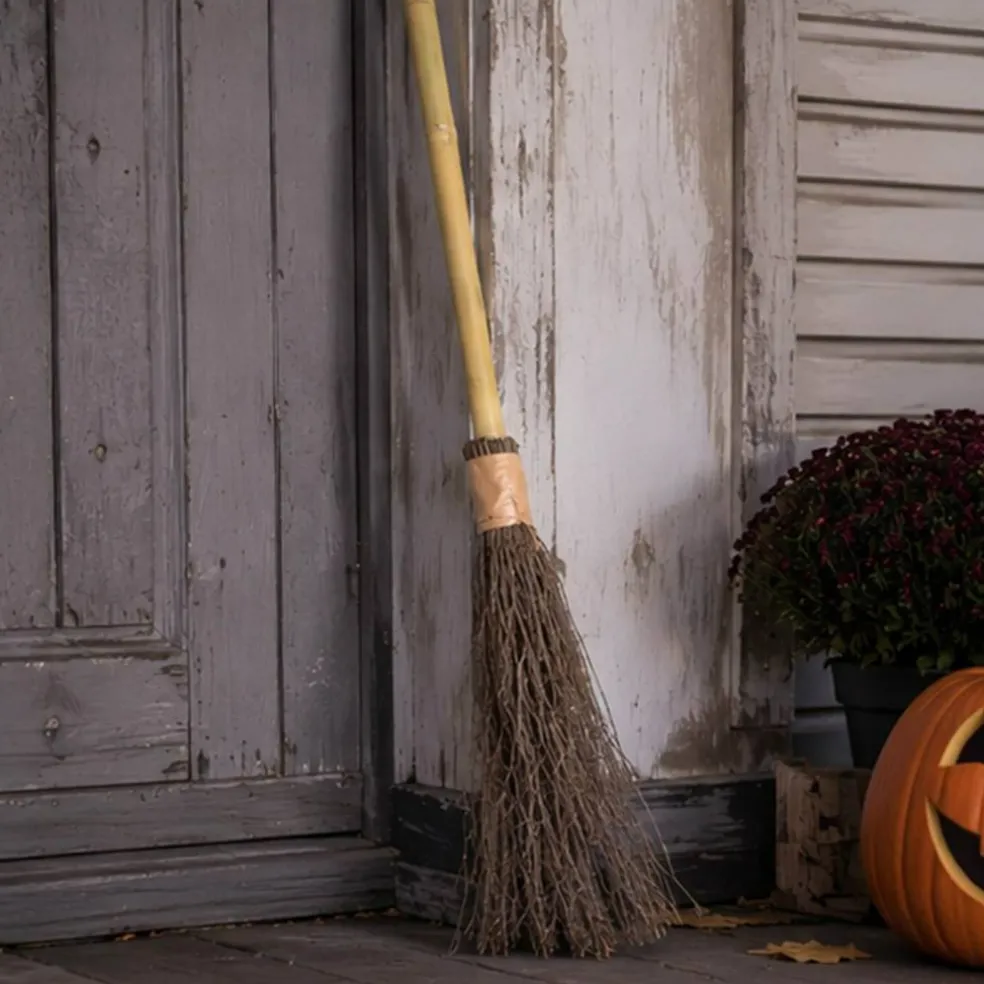 36" Witch Broom Real Straw Collapsible Halloween Costume Prop