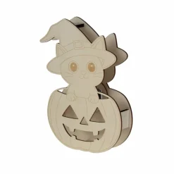 7" Witch Cat in Pumpkin DIY LED Wood Décor by Make Market®