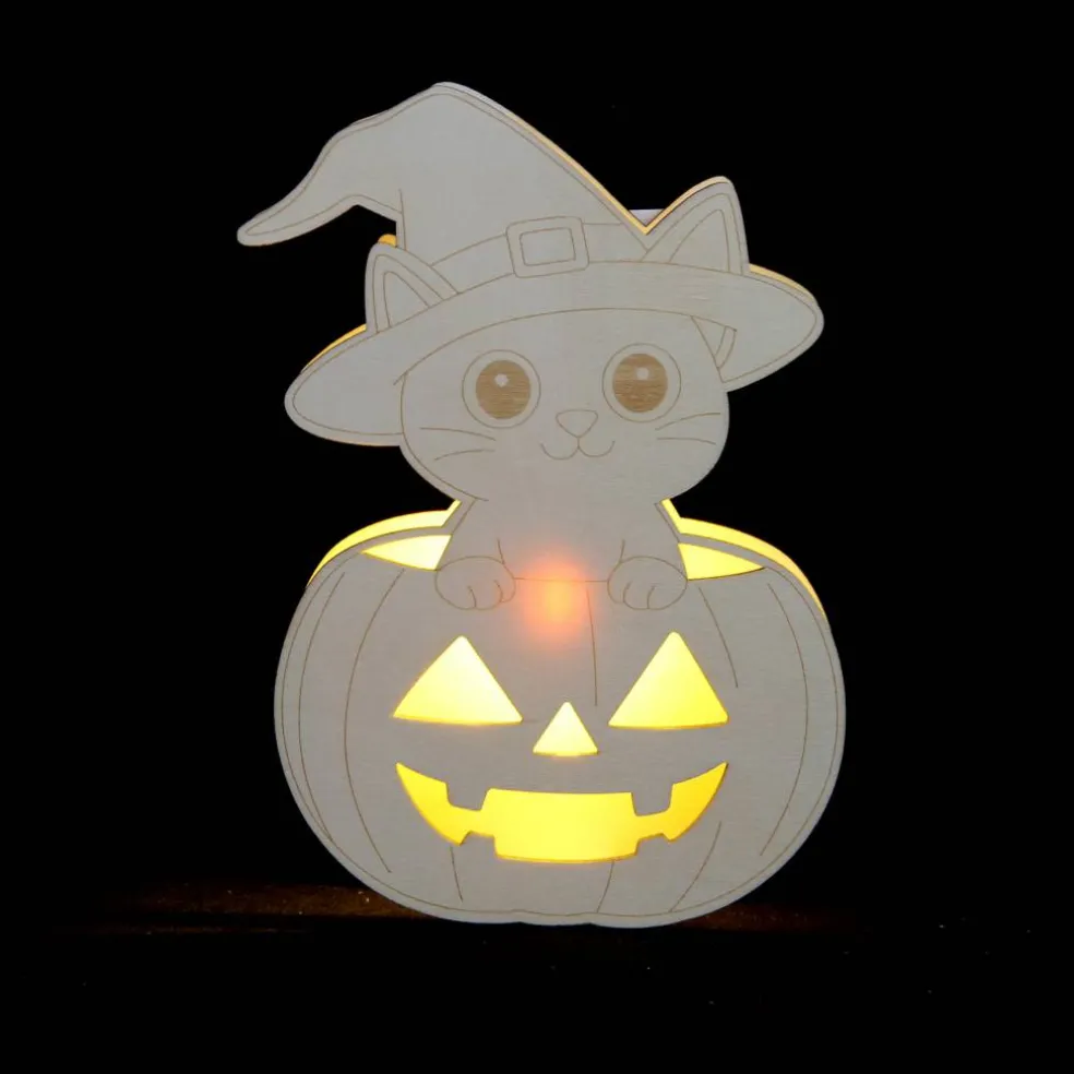 7" Witch Cat in Pumpkin DIY LED Wood Décor by Make Market®