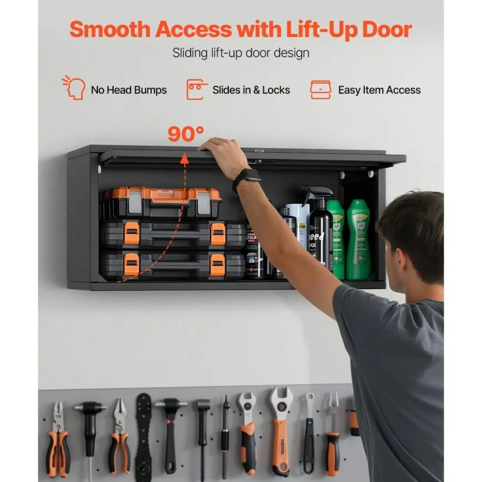 27.5W Metal Wall Cabinet with Up-Flip Door, Garage Storage Organizer Floating