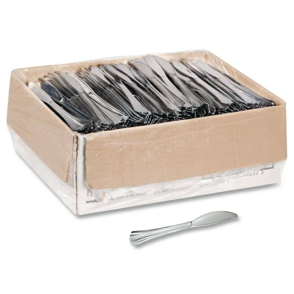 WNA 7 1/2 in. Reflections Design Heavyweight Plastic Knives - Silver (600/Carton)