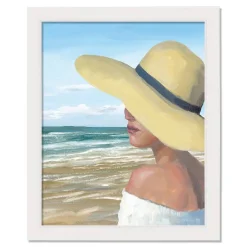 Woman on the Beach White Framed Print