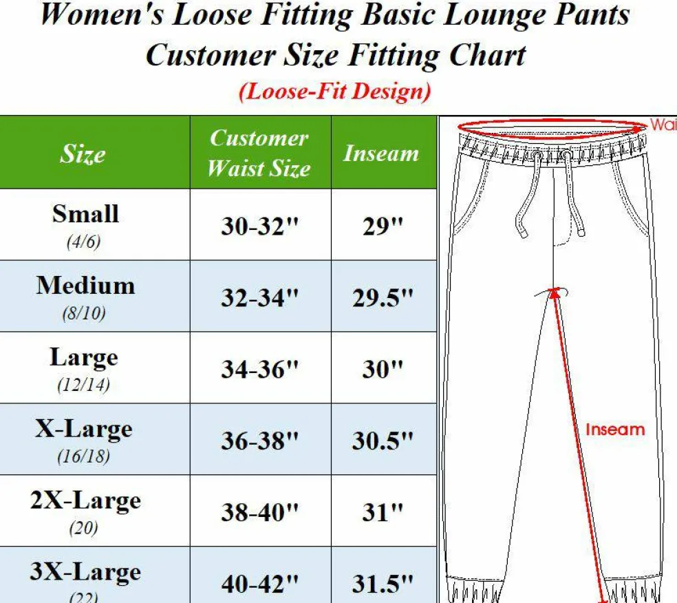 Women's Loose Fit Classic Lounge Pants (Sizes, S-3XL)