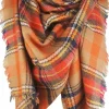Women's Plaid Blanket Fall Winter Scarf Wrap Oversized Shawl Orange for Halloween Thanksgiving