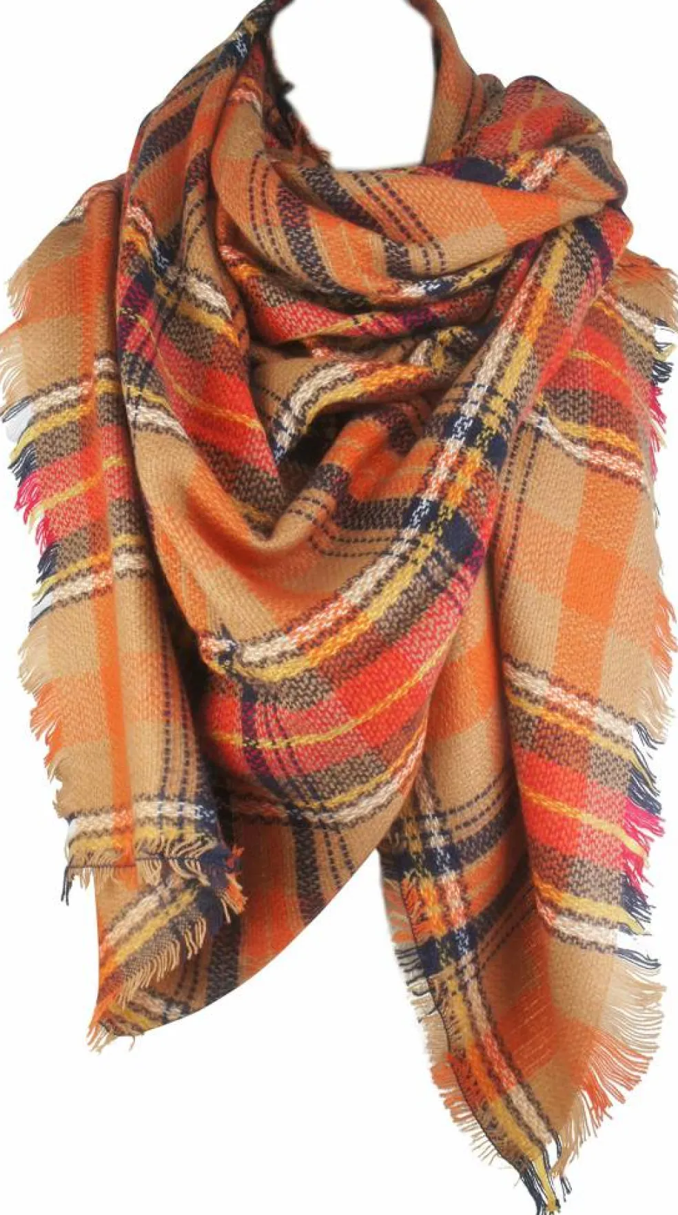 Women's Plaid Blanket Fall Winter Scarf Wrap Oversized Shawl Orange for Halloween Thanksgiving