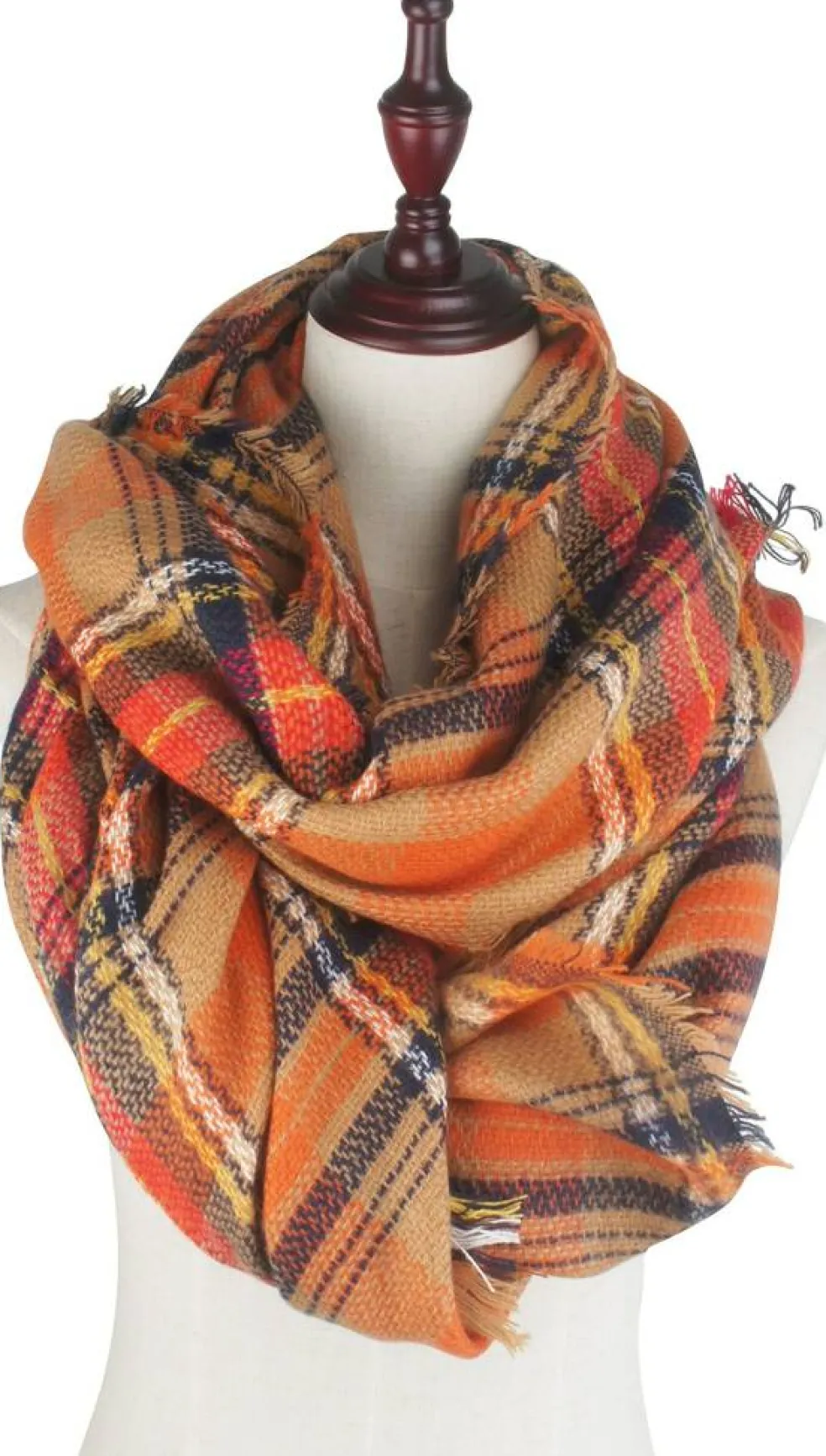 Women's Plaid Blanket Fall Winter Scarf Wrap Oversized Shawl Orange for Halloween Thanksgiving