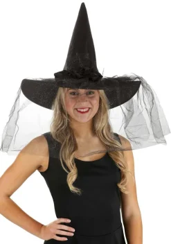 Women's Sparkly Black Witch Hat