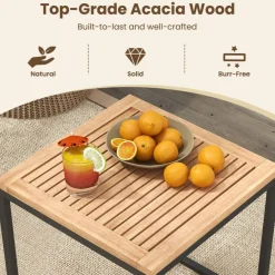 Wood and Metal Patio Seating Set with Multi functional Ottomans outdoor