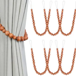Wood Bead Curtain Tiebacks Set of 6 Curtain Holdbacks for Thin
