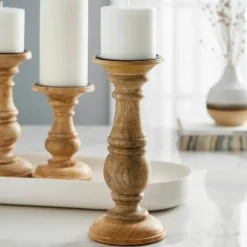 Wood Carved Pillar Candle Holder by Ashland®