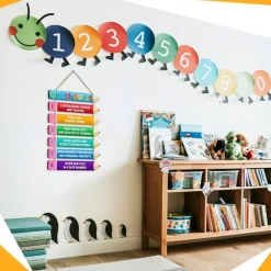 Wooden Classroom Rules Poster Set – 7-Piece Pencil Theme Wall Sign, Hanging Teacher Classroom Rules Decor with Hemp Rope, Elementary, Preschool & Kindergarten Classroom Management Wall Art