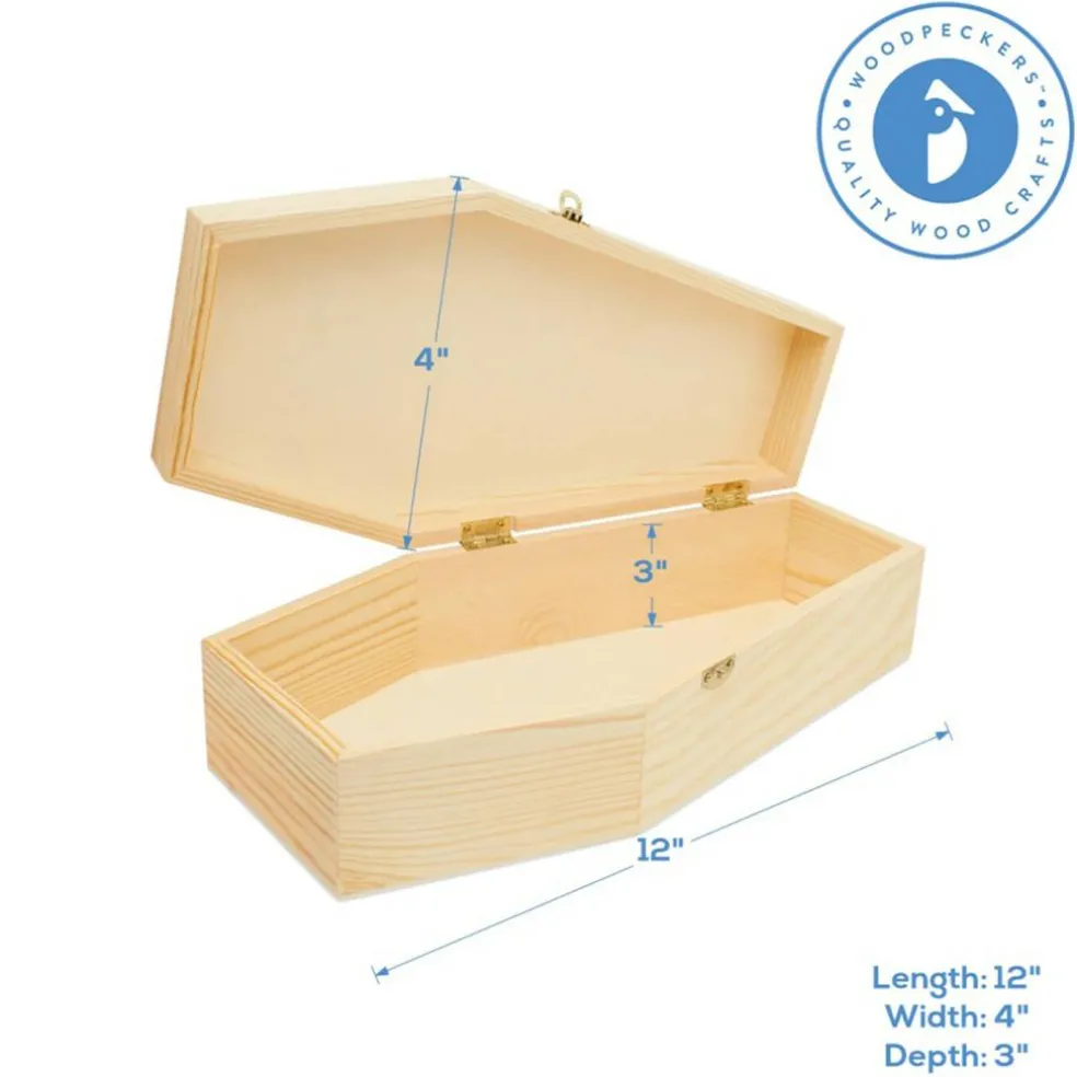 Wooden Coffin Box, Multiple Sizes, Unfinished, Halloween Decor, Pet Casket | Woodpeckers