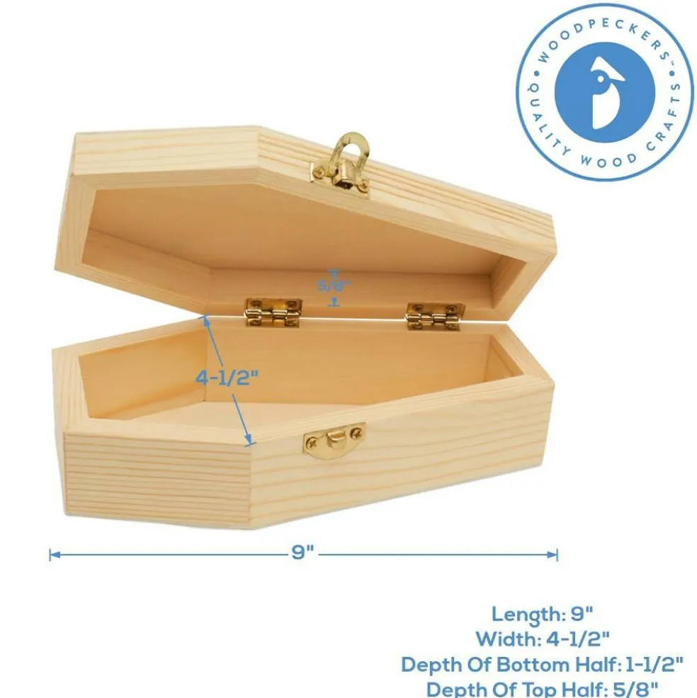 Wooden Coffin Box, Multiple Sizes, Unfinished, Halloween Decor, Pet Casket | Woodpeckers