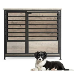 Wooden Dog Crate Furniture, Decorative Indoor Dog Kennel with Lockable Double Doors for Medium Large Dogs