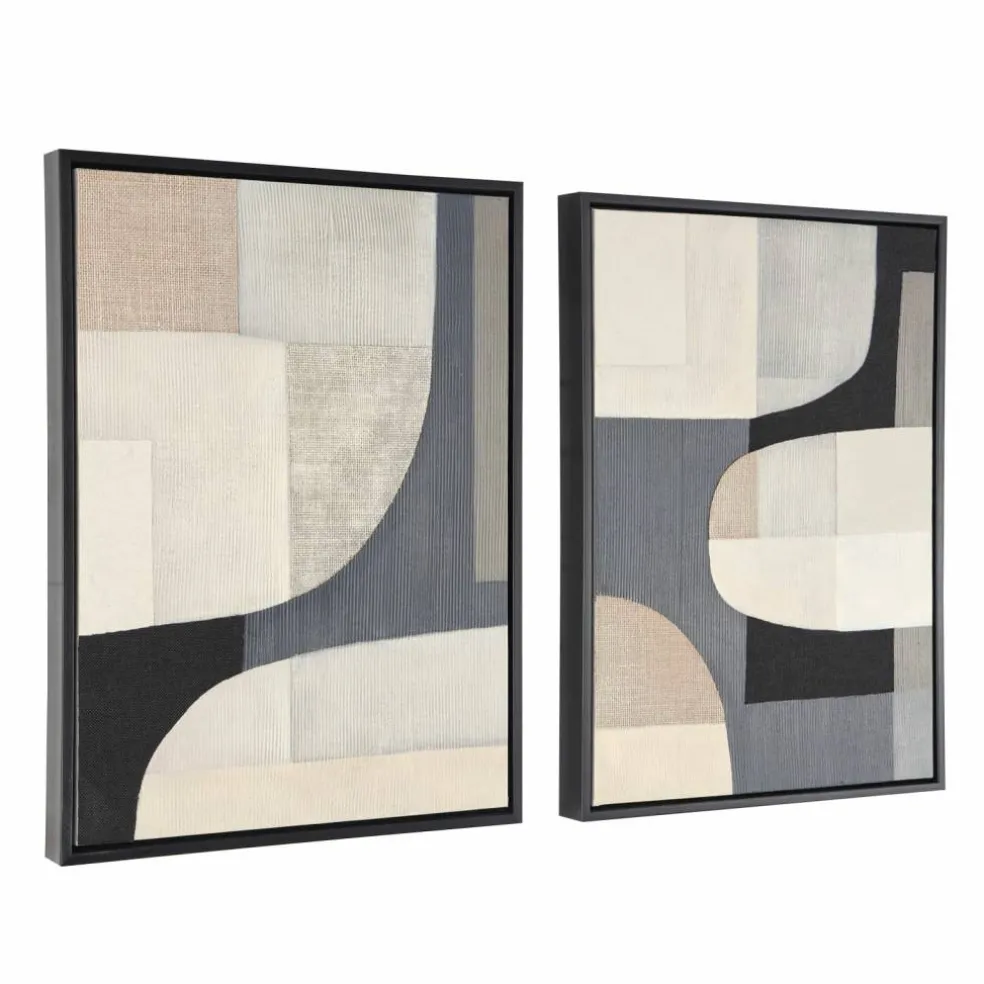 Wooden Geometric Mixed Media Home Wall Décor with Black Frames, Pack of 2