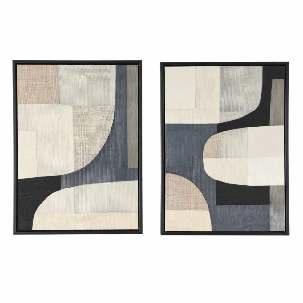 Wooden Geometric Mixed Media Home Wall Décor with Black Frames, Pack of 2