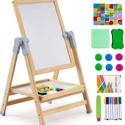 Wooden Kids Art Easel Double Sided with Whiteboard and Chalkboard Adjustable Stand