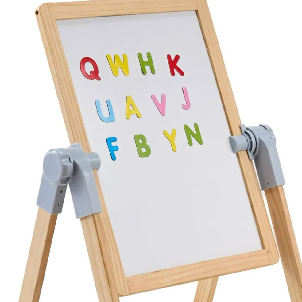Wooden Kids Art Easel Double Sided with Whiteboard and Chalkboard Adjustable Stand