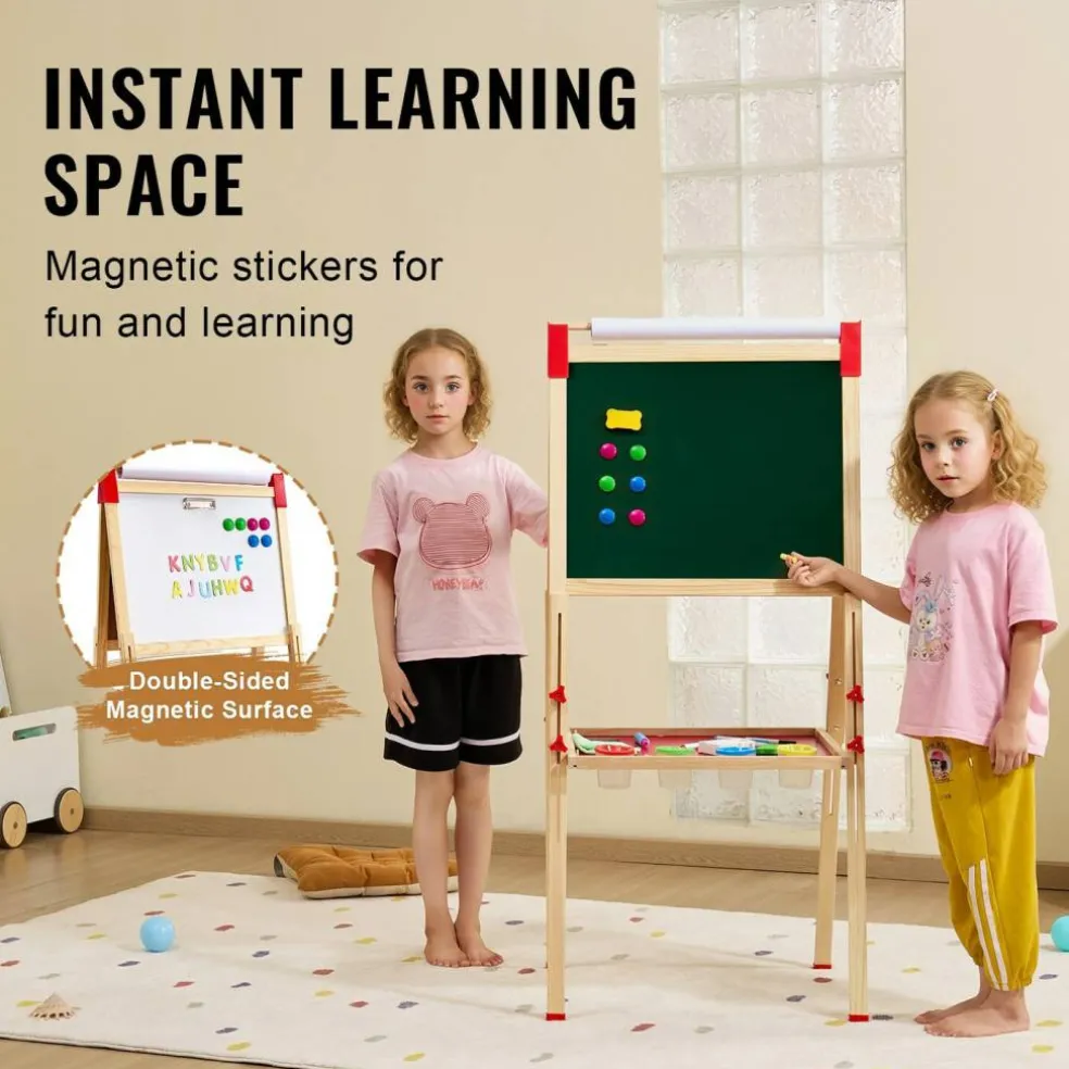 Wooden Kids Art Easel 3 in 1 Double Sided with Whiteboard Chalkboard and Paper Roll