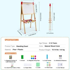 Wooden Kids Art Easel 3 in 1 Double Sided with Whiteboard Chalkboard and Paper Roll