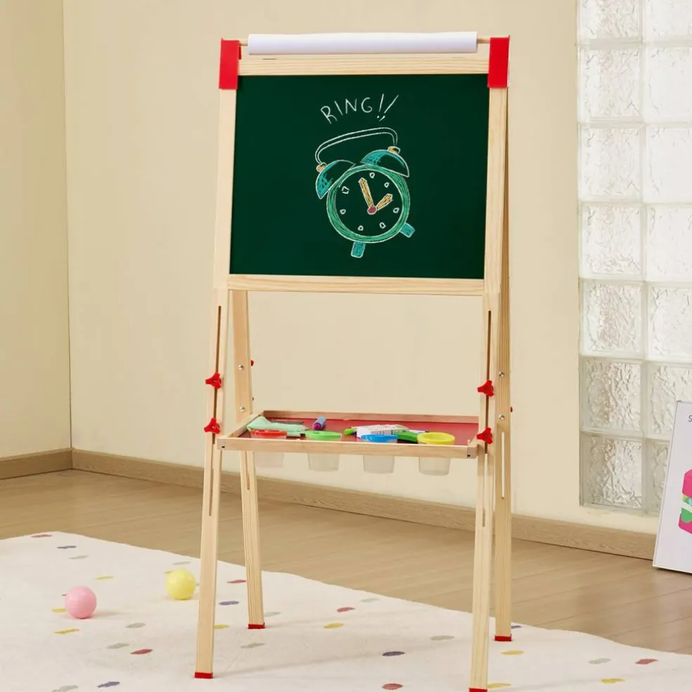 Wooden Kids Art Easel 3 in 1 Double Sided with Whiteboard Chalkboard and Paper Roll