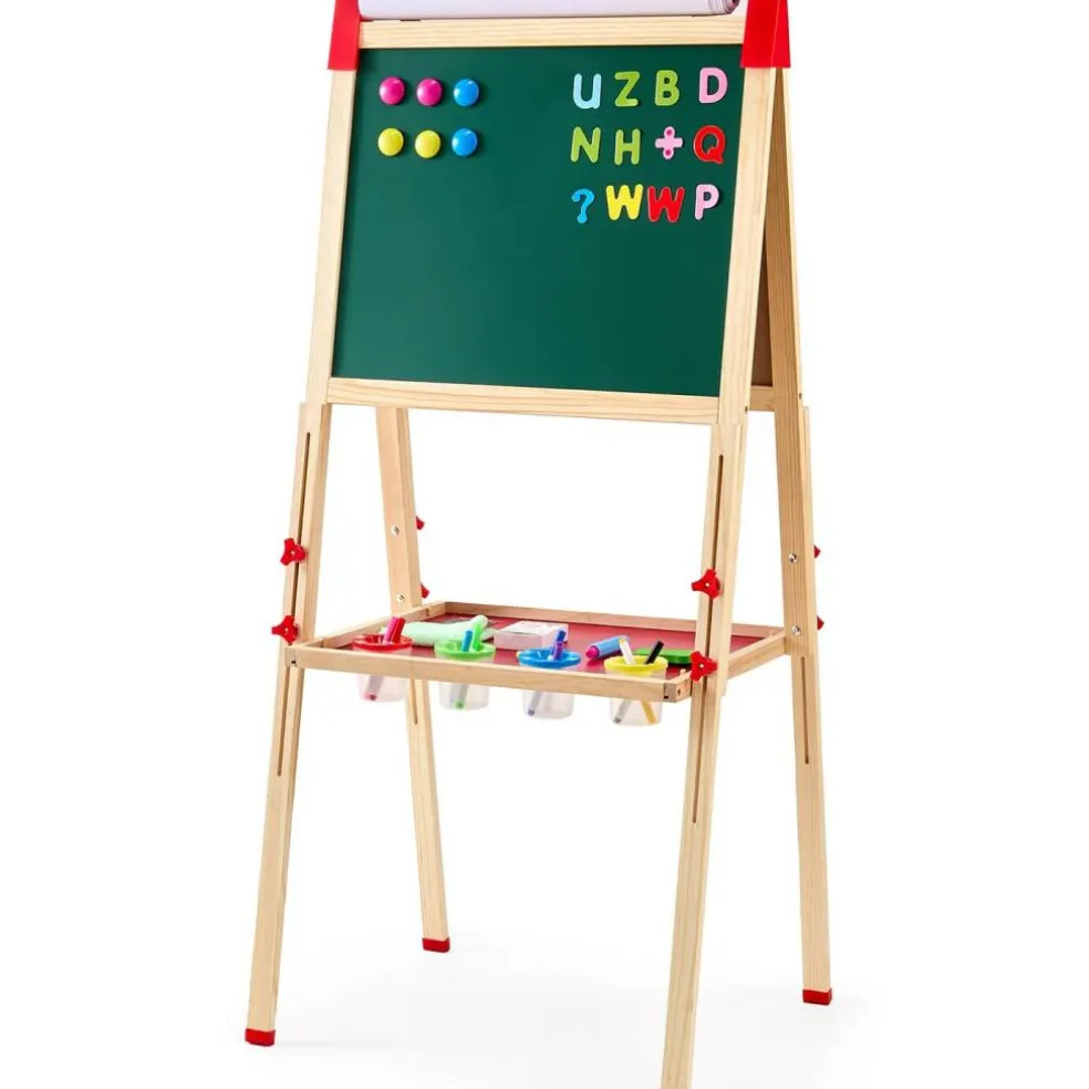 Wooden Kids Art Easel 3 in 1 Double Sided with Whiteboard Chalkboard and Paper Roll