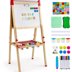 Wooden Kids Art Easel 3 in 1 Double Sided with Whiteboard Chalkboard and Paper Roll