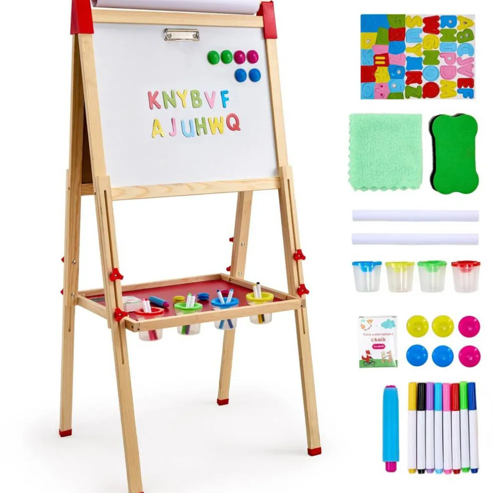Wooden Kids Art Easel 3 in 1 Double Sided with Whiteboard Chalkboard and Paper Roll