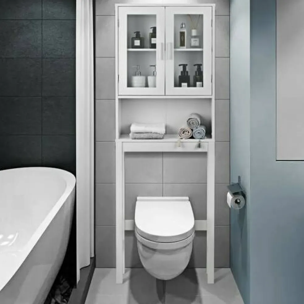 Wooden over the toilet Storage Cabinet with Tower Rack