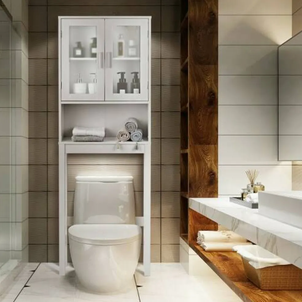 Wooden over the toilet Storage Cabinet with Tower Rack