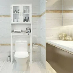 Wooden over the toilet Storage Cabinet with Tower Rack