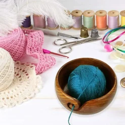 Wooden Yarn Bowl for Crocheting – 6.3” Handmade Rosewood Crochet Bowl with Yarn Guide Slot & Needle Holes – Anti-Tangle Yarn Holder for Knitting & Crochet Accessories – Elegant Craft Organizer Gift