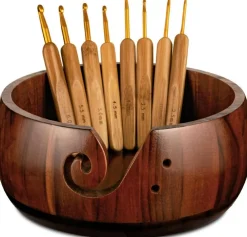 Wooden Yarn Bowl Holder(Brown 7.9 inch)