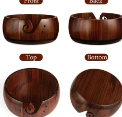 Wooden Yarn Bowl Holder(Brown 7.9 inch)