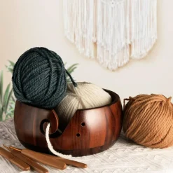 Wooden Yarn Bowl Holder(Brown 7.9 inch)